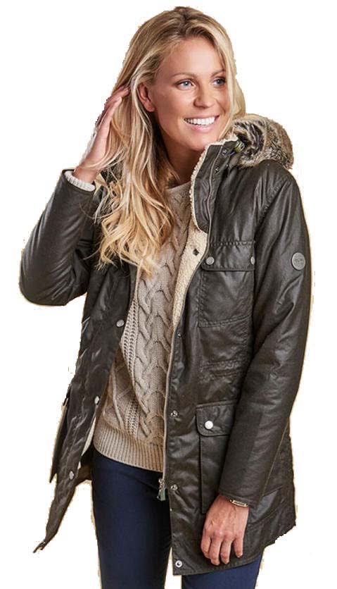 Ladies wax coat with on sale hood